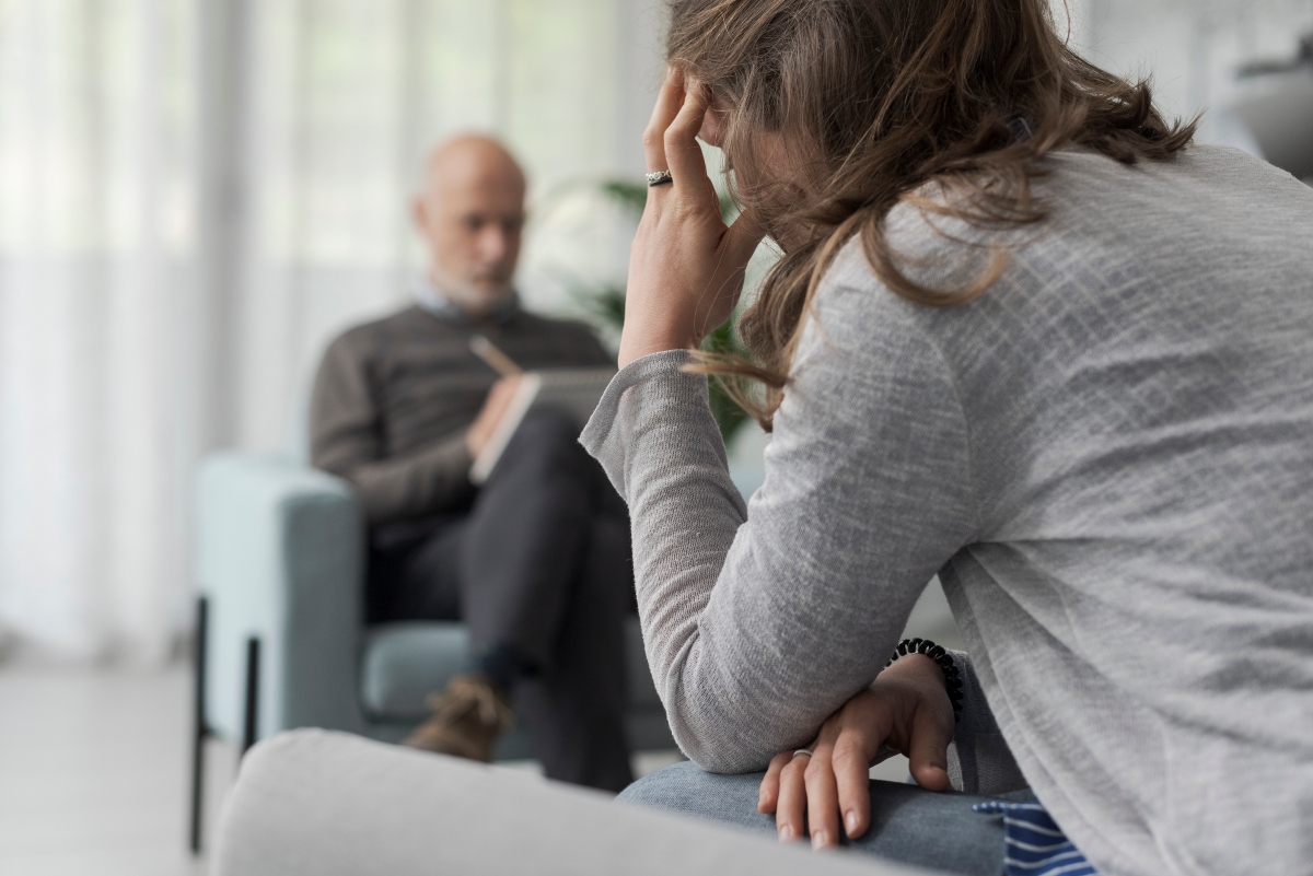 Woman in outpatient treatment, struggling with her mental health